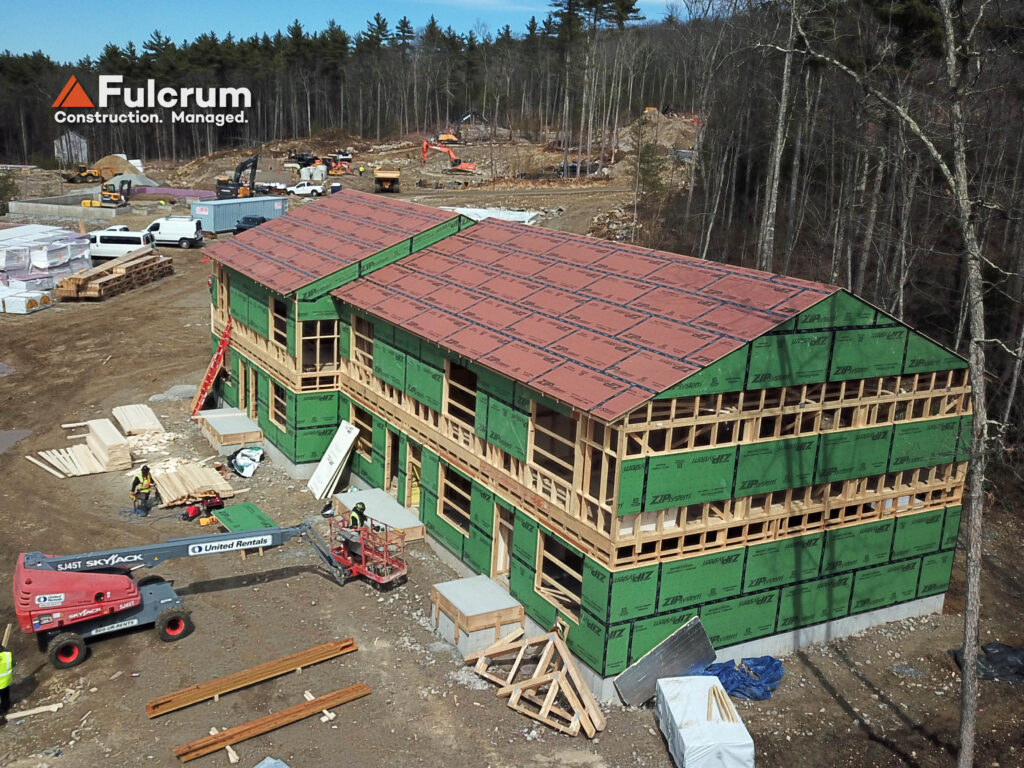 Framing and sheathing progress at Brookline Woods housing development in Brookline NH