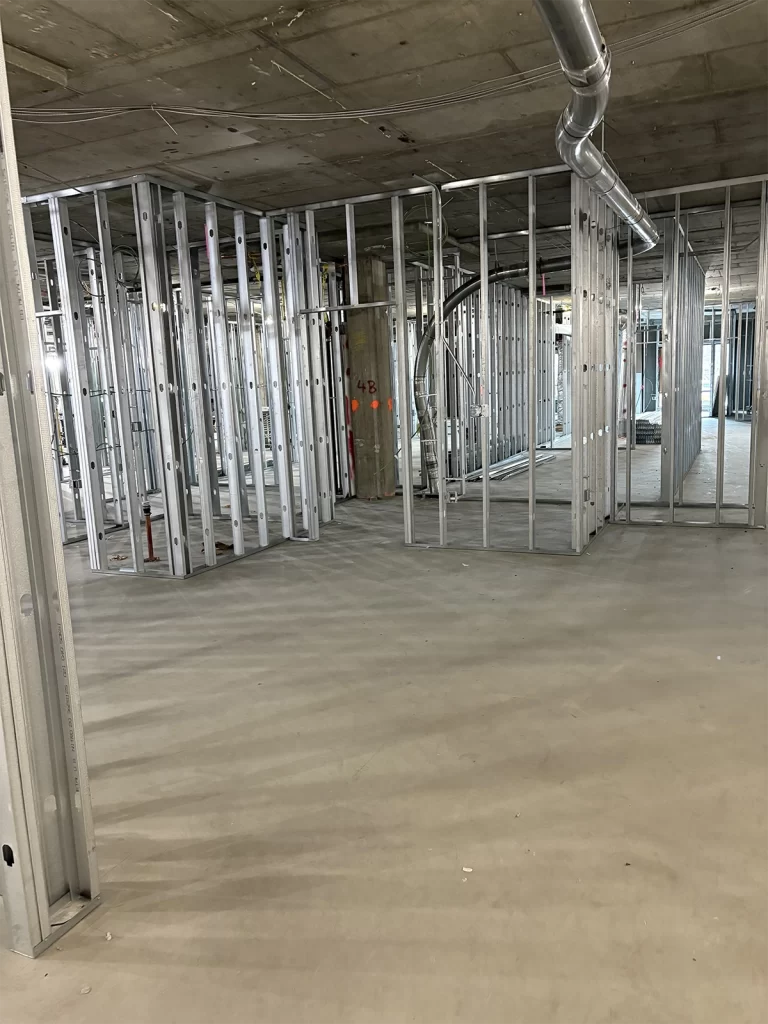 Interior renovation framing and MEP rough-in work at Southern NH Medical Center North 1 project
