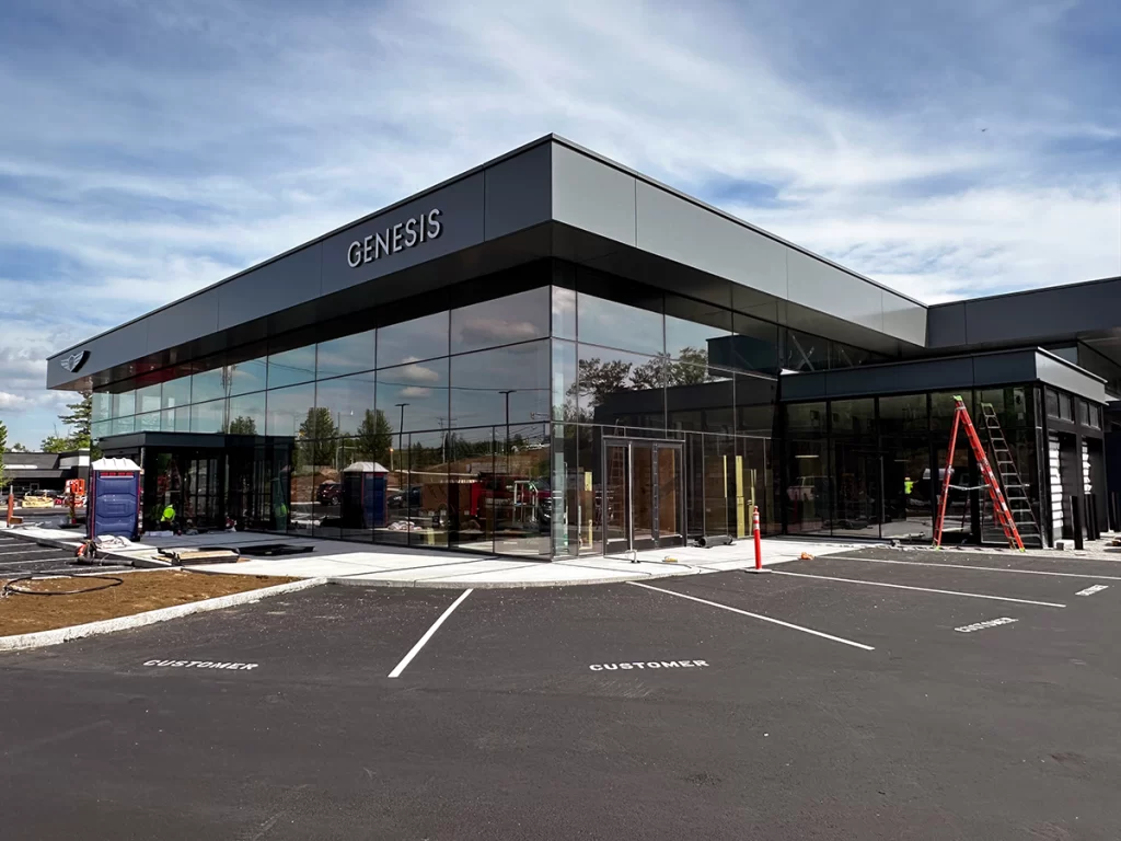 Commercial construction progress at AutoFair Genesis facility in Bedford New Hampshire