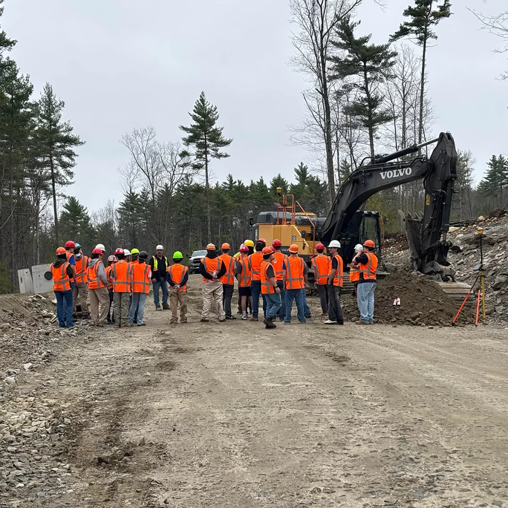 Students visiting active housing development project in Brookline NH to learn about construction careers