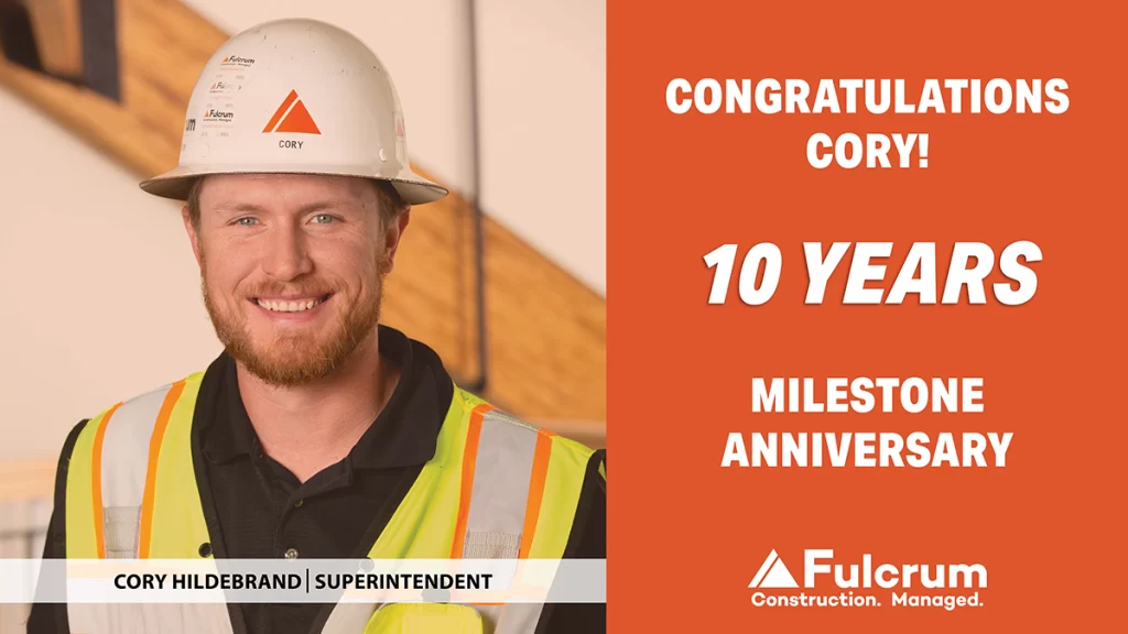 Cory Hildebrand celebrating 10 years with Fulcrum Associates
